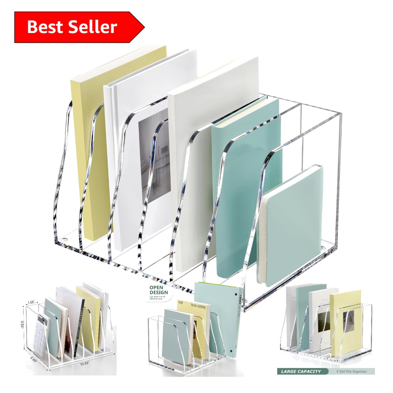 Durable 6-Slot Clear Acrylic File Organizer for Effortless Workspace Arrangement