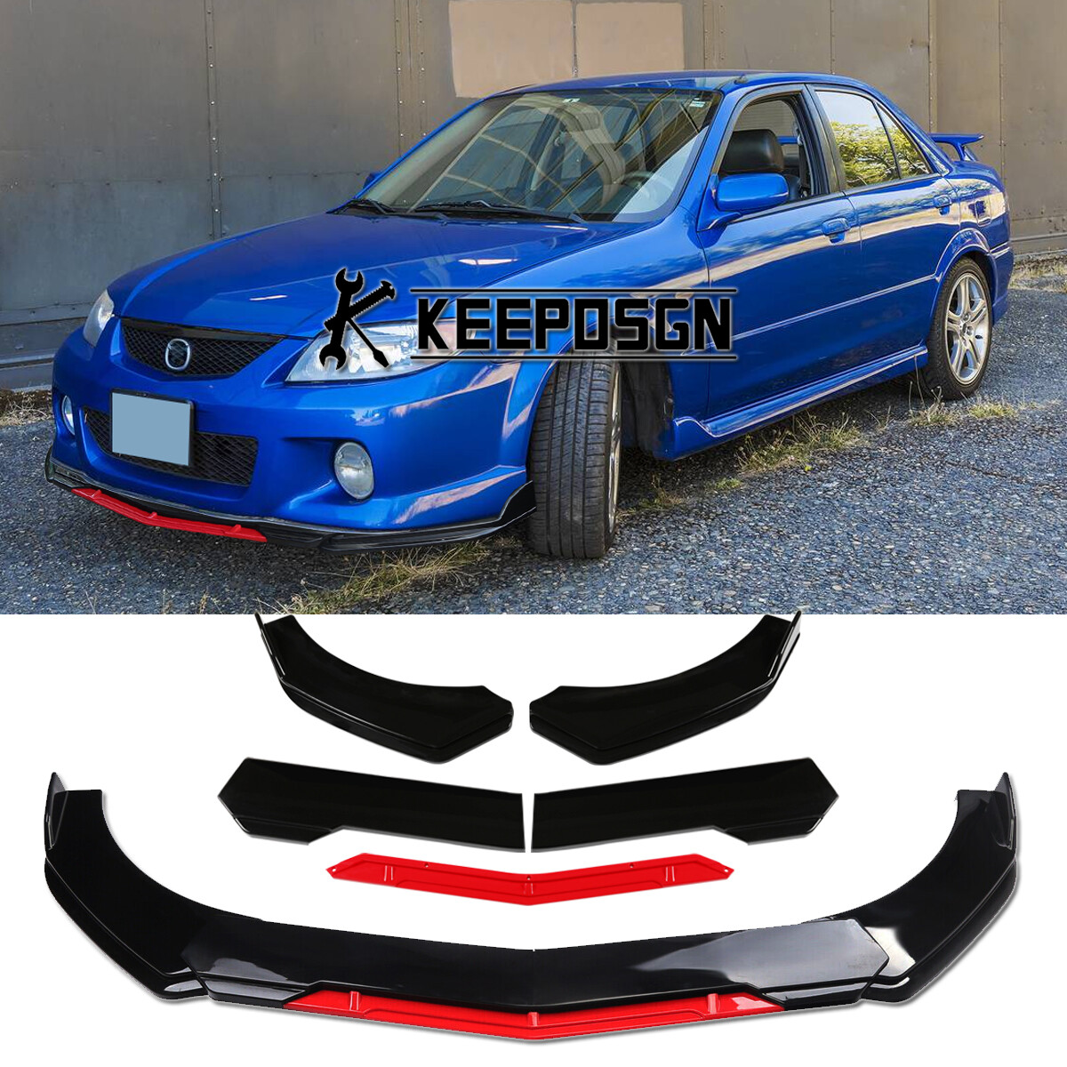 For 98-03 Mazda Protege 323 Gloss Front Bumper Lip Splitter
