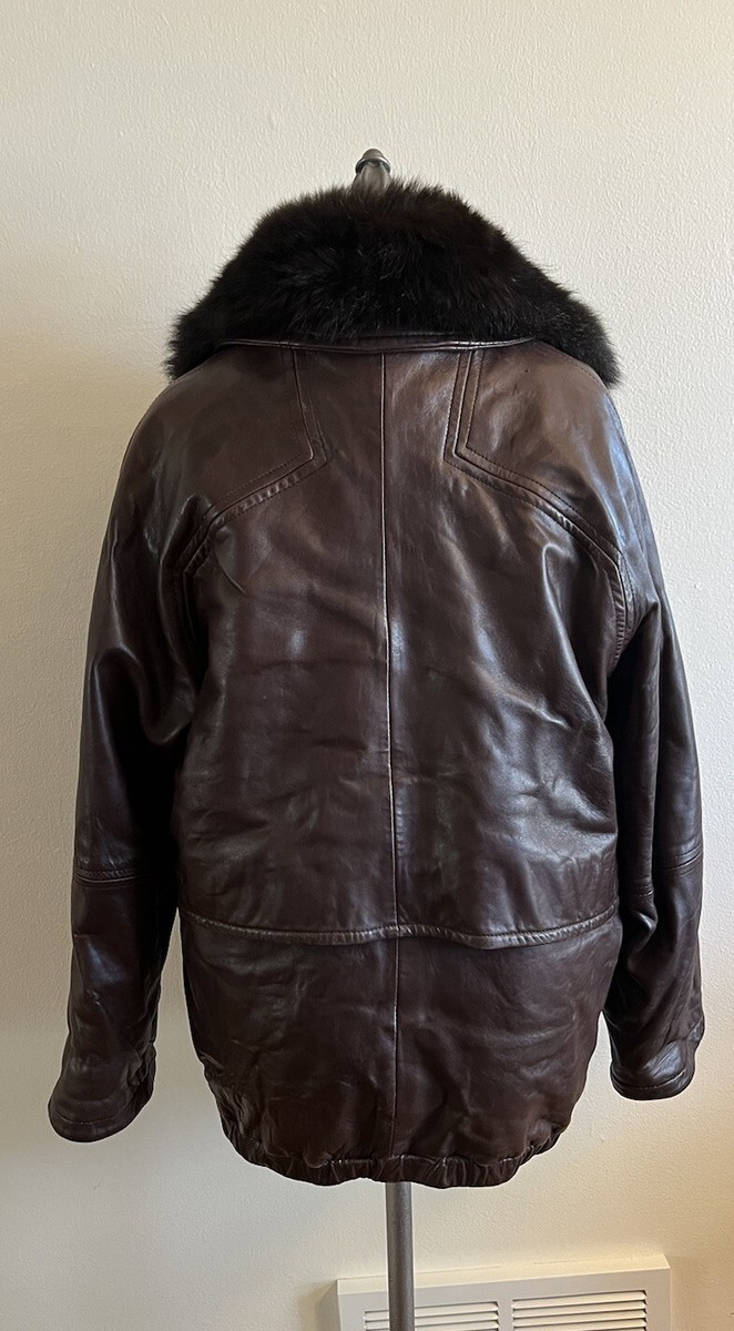 Andrew Marc S New Zealand Opossum Fur Lined Leather Bomber Jacket