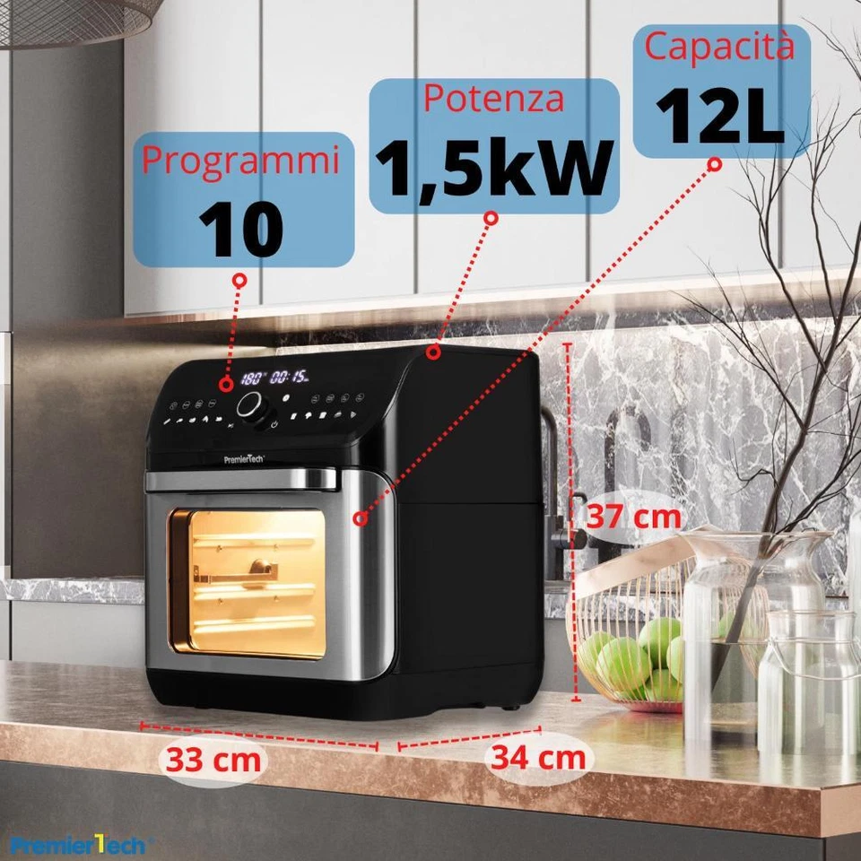 PremierTech Friggitrice ad Aria Calda - 12 litri, 10 Funzioni, Touch XXL PT12LAF - Immagine 3 di 4