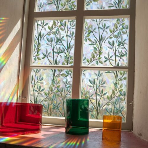 Window Privacy Film Green Vines Leaves Stained Glass Window Film Decals - Picture 6 of 10