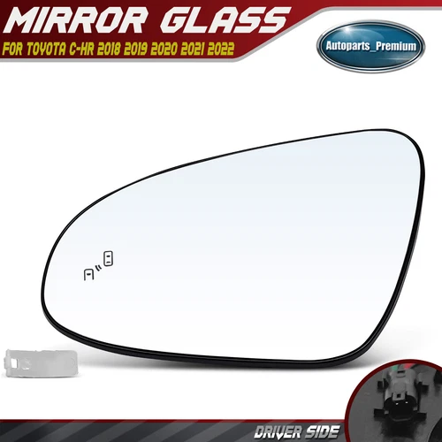 Driver Mirror Glass w/ Heated & Blind Spot Detection for Toyota C-HR 2018-2022