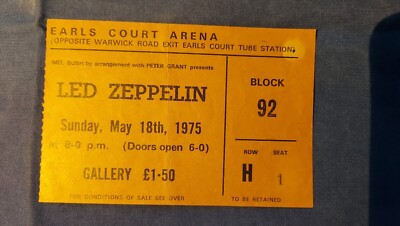 Led Zeppelin ticket 18 May 1975 Earls Court London UK - original
