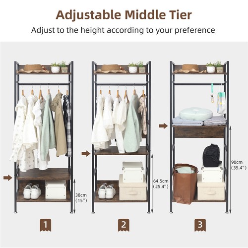 4-IN-1 Large Garment Coat Rack Shoe Rack Vintage Hall Tree for Entryway Bedroom - Picture 10 of 12