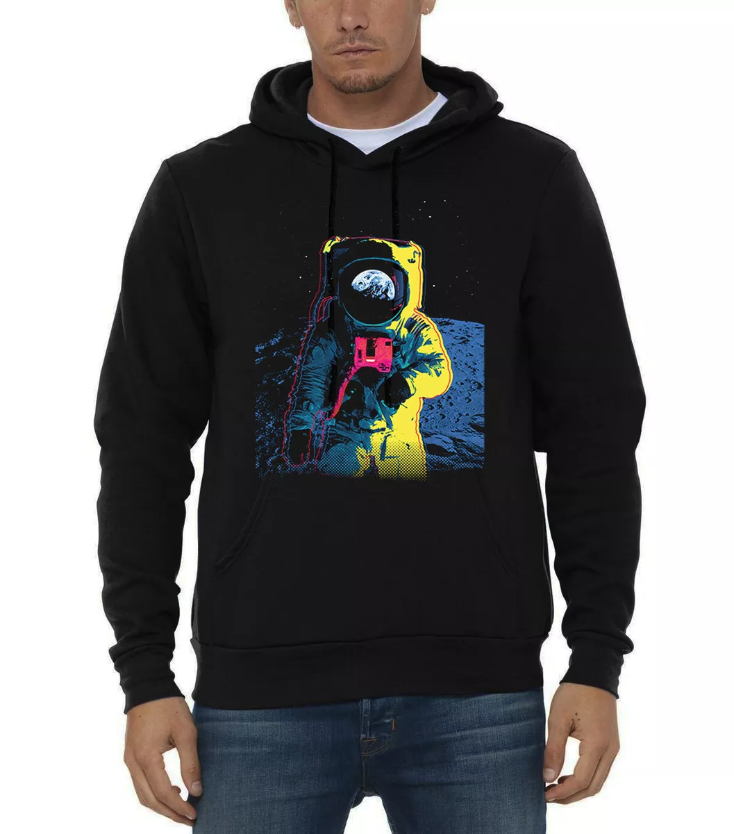 New Men s Colorful Astronaut Black Hoodie Sweater Galaxy Fantasy