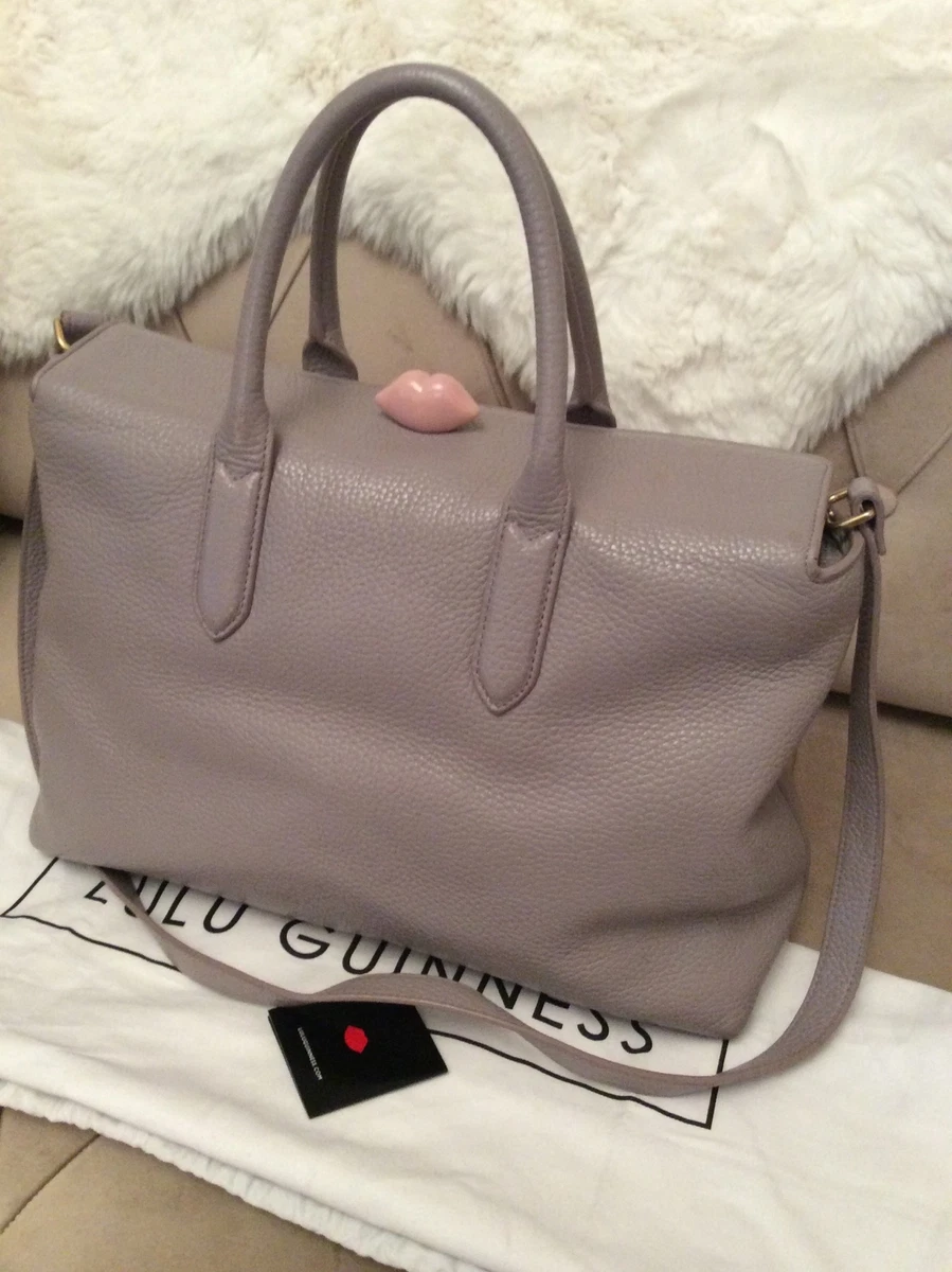 Lulu Guinness Marilyn Lavender Grey Grainy Leather Tote Bag