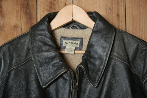 DECODED Brown Leather Fleece Lined Motorcycle Jacket Men's Sz. XL image 2