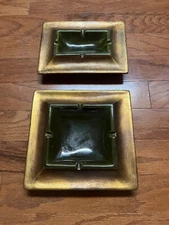 Freeman-McFarlin Mid Century Ashtrays Set Of 2 Green and Gold Calif USA 282 &283