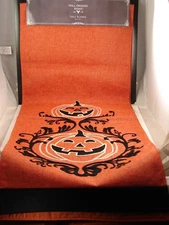 Well Dressed Home Orange & Black Halloween Pumpkin Table Runner 14"x 72" NWT
