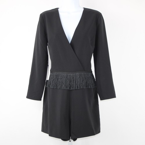 Ali Jay NEW Sz M Black Fringe V Neck Lined Long Sleeve Polyester Spandex Romper - Picture 16 of 24