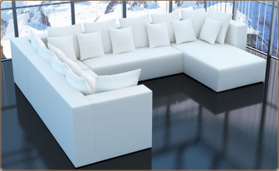 XXL Modene Wohnlandschaft Ecksofa Couch U-Form Ottomane Samt creme grau rot blau