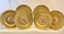 6 Royal Worcester Service Plates, Chargers, 24 Kt. Gold, Artist Signed