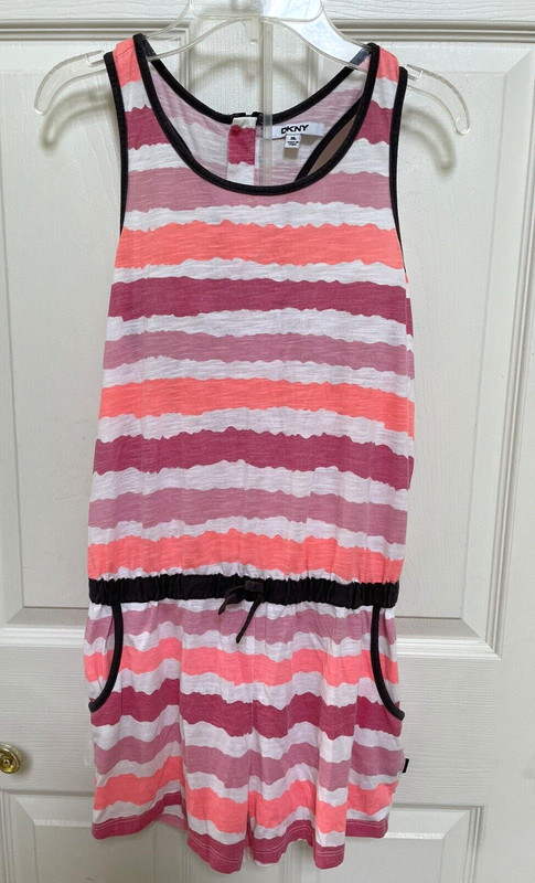 DKNY Striped Beach Sleep Lounge Romper Peach Pink White Size XL Shorts