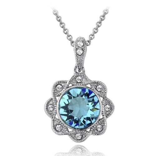Aqua & Clear European Crystals Halo Flower Necklace in Brass - 第 1/3 張圖片