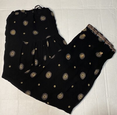 Black Sheer Mesh Harem Size XL Gold Circle Coverup Attached Liner Tie Waist