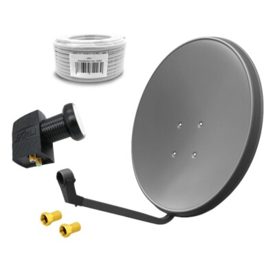 60cm Sat Anlage grau Twin LNB 2 Teilnehmer 20m Koaxialkabel F Stecker HD 4K 8K