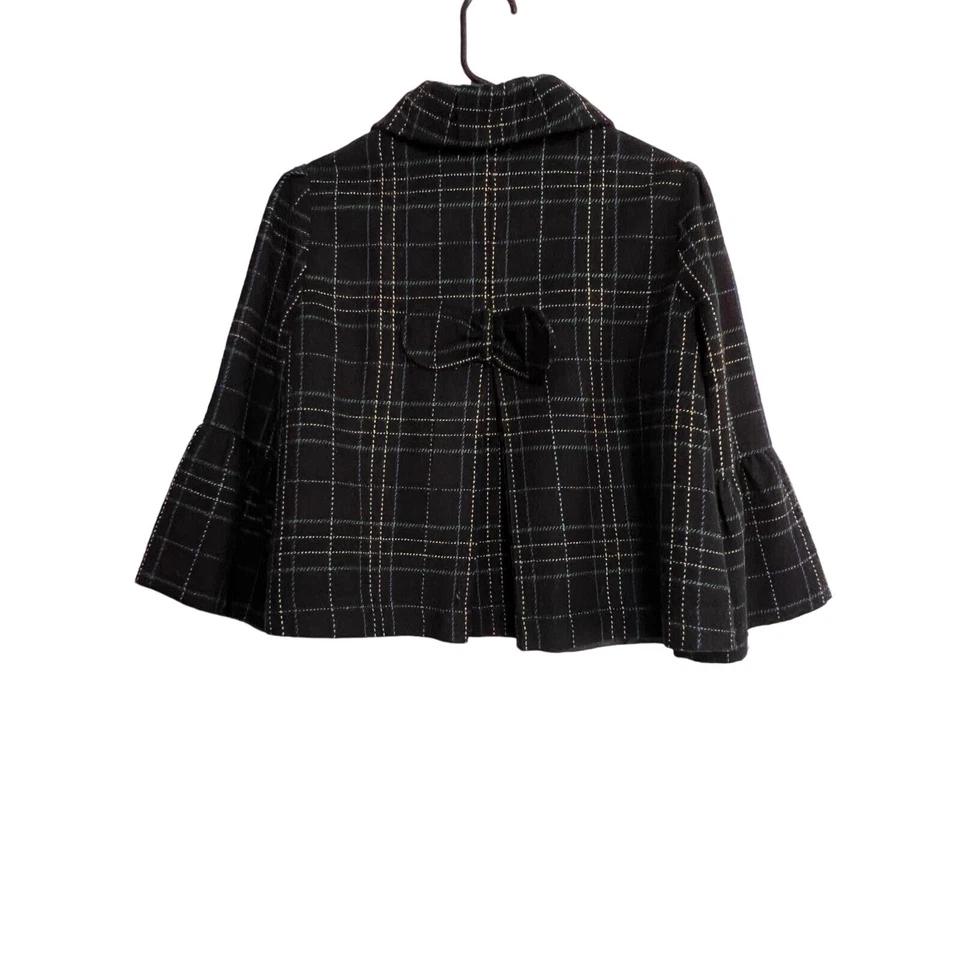 Blazer Relativity Feminino Tamanho 6 Cropped Preto e Azul Xadrez Mangas Belle Laço - Imagem 3 de 4