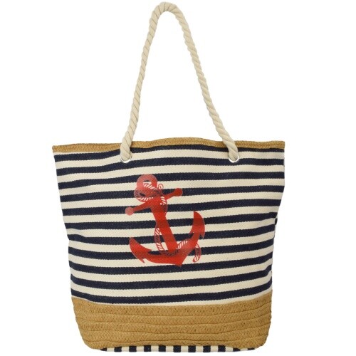 Bolso de playa shopper grande a rayas con estampado de ancla adorno de rafia marítimo nuevo - Imagen 40 de 46