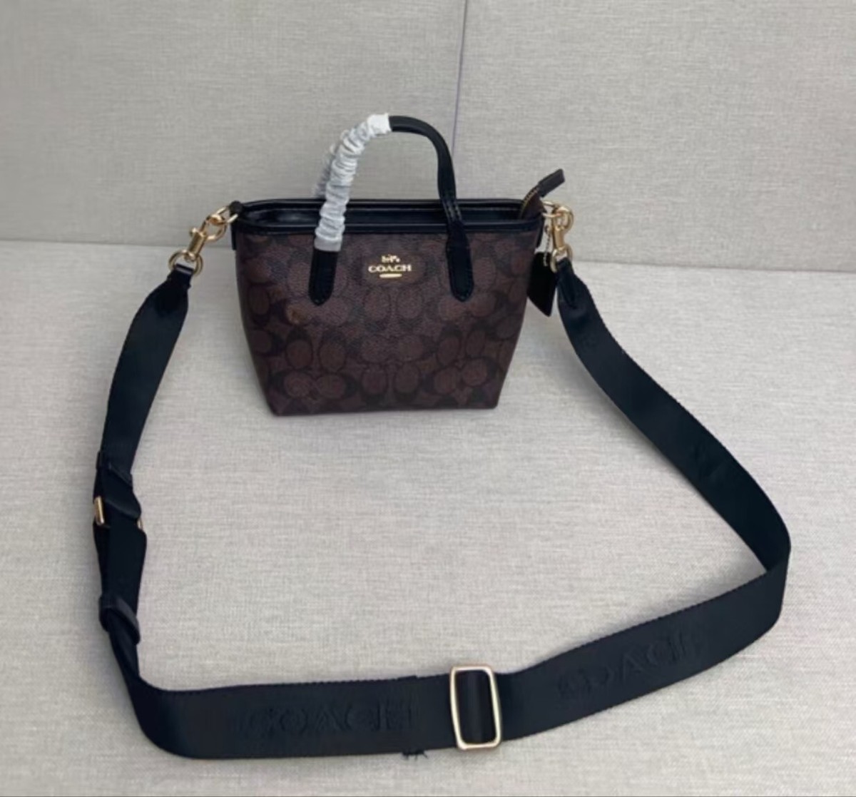 COACH City Mini Tote Bag Signature Canvas CW032 Walnut Black