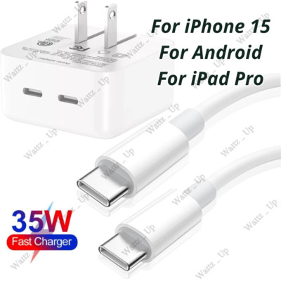 35W Dual USB-C Fast Charger Adapter Type-C Cable For iPhone 15 iPad Pro Android