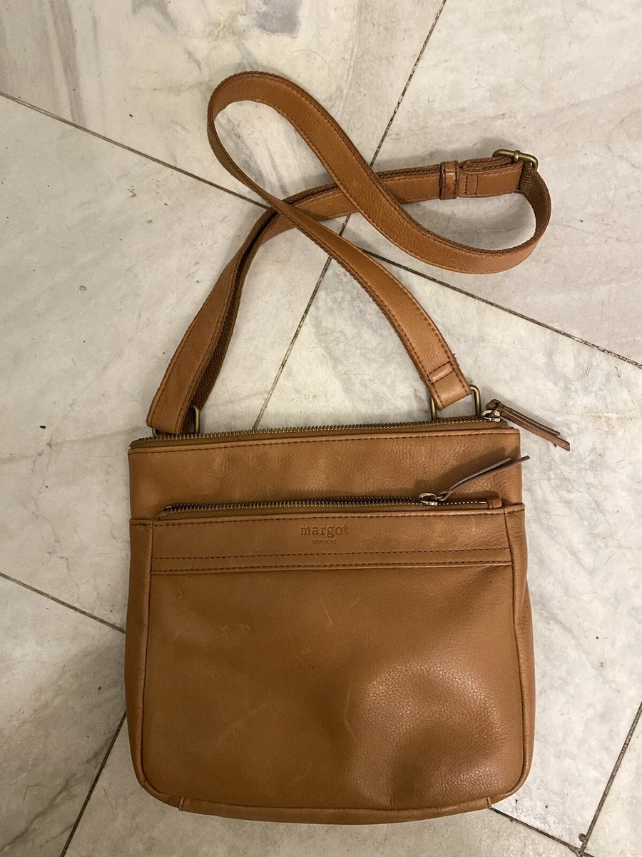 Margot New York Genuine Leather Golden Brown Crossbody Bag Purse Medium