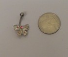Fashion Jewelry Butterfly Belly Body Ring Silver Pink Rhinestones