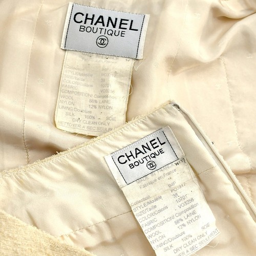 Chanel Setup Suit Collarless Jacket Skirt Ivory 94P #38 171696 - Picture 9 of 10