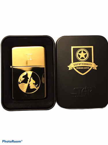 GEMINI LIGHTER Polished gold finish *FREE ENGRAVING* Zodiac Astrology Star ♊️ - Picture 3 of 5