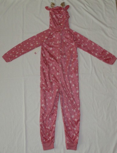 Fleece One-Piece Pajamas Size 6 7 8 Blanket Sleeper Union Suit Hooded Reindeer - Picture 6 of 8