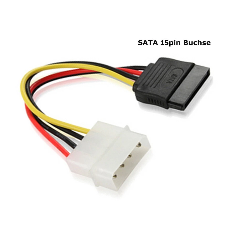 K32 Sata 3 Stromkabel Anschlusskabel 4pin Molex Stecker auf 15pin Sata Buchse - Bild 3 von 4
