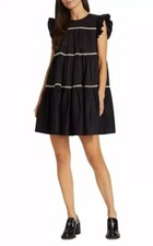 Anthropologie En Saison Edna Black Tiered Mini Ruffle Dress S BOHO MINIMALIST