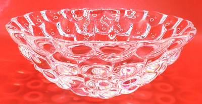 Marked, Orrefors Crystal Bowl - Hallon Raspberry - Optic Clear