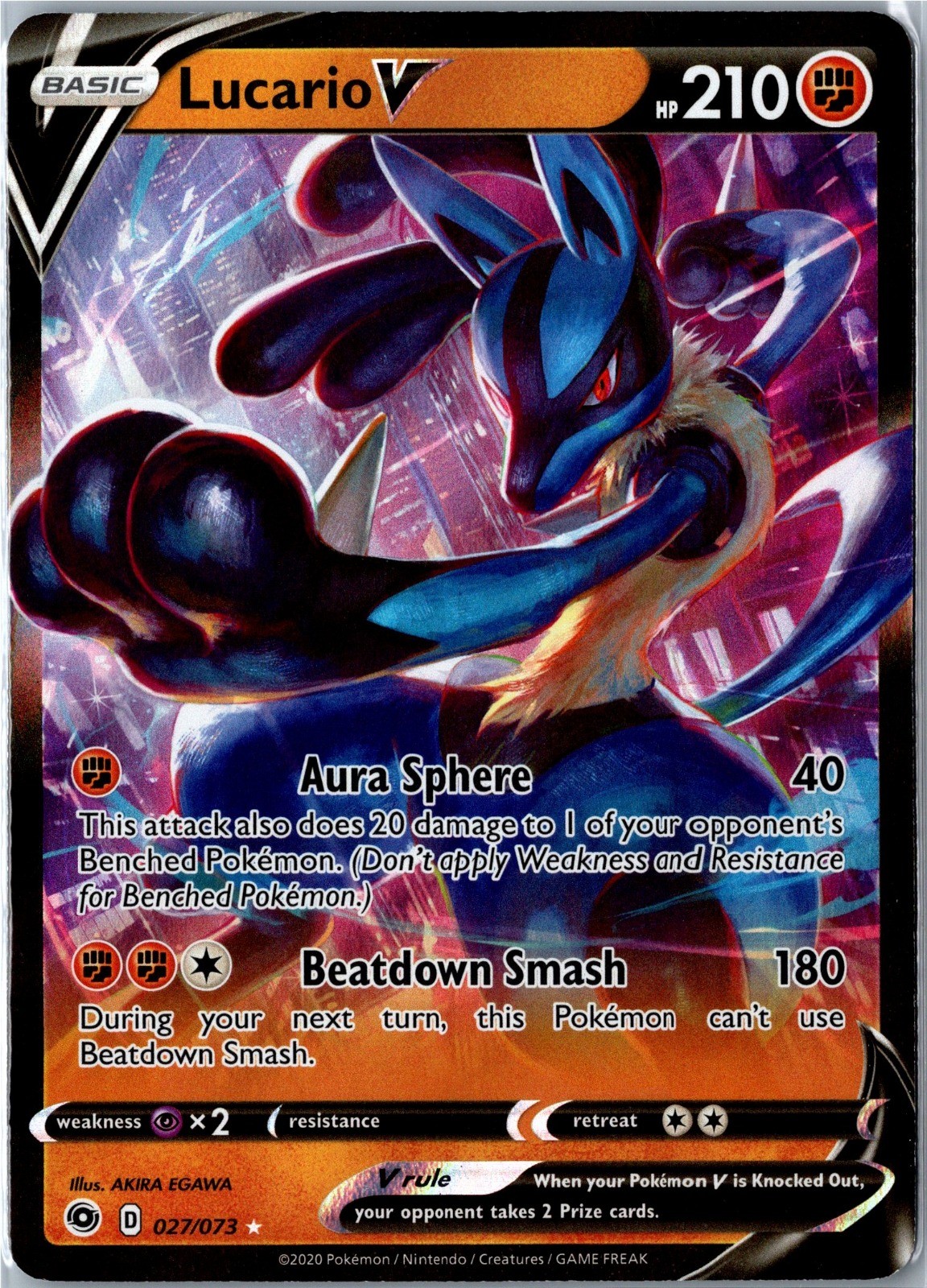Pokemon Card - Lucario V 27/73 Champion's Path Ultra Rare Holo NM