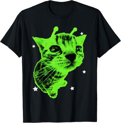 Y2K Alien Cat Meme Retro Silly Cat Vintage Space Kitty Funny Gift Unisex T-Shirt