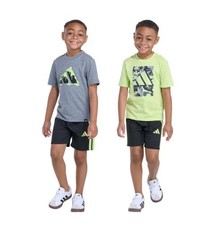 Adidas Girls Boys T-Shirt Shorts Green Multicolor 3-Piece Crewneck Active