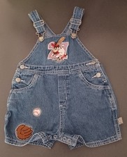 Vtg Looney Tunes Taz Baseball Denim Romper Jumpsuit Overalls Size 24M Rare 90s