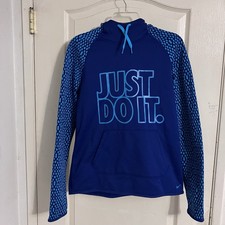 Nike Therma-FIT Hoodie "Just Do It" Graphic Blue Pattern Sleeves Size S Used