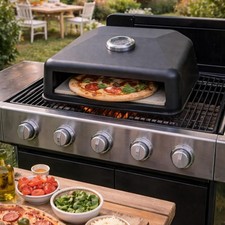 Grill Top Pizza Oven - BBQ Pizza Oven Attachment with Thermometer & Pizza Stone