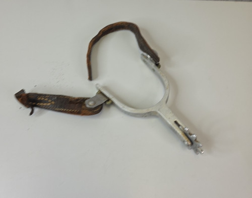 Vintage Western Cowboy Spur Single With Leather Strap Ranch Tack Rowel Spins