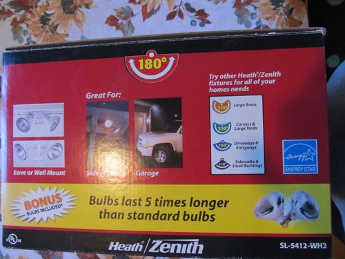 Heath / Zenith SL-5412-WH2 180 Degree Motion Activated Security Light with Bulbs - Picture 7 of 10