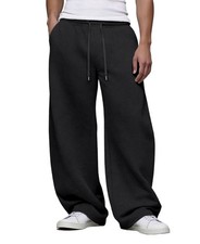 Baggy Sweatpants Men Wide Leg Elastic Waist Track Pants with Pockets Open Bot...