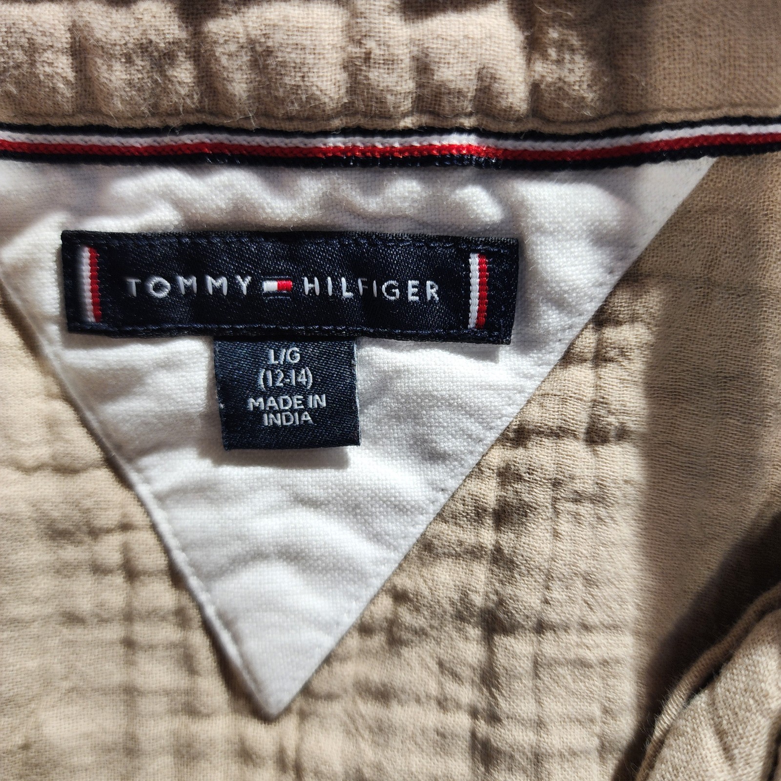 Tommy Hilfiger Boys Beige Casual Shirt L/G (12-14) Short Sleeve 100% Cotton Logo thumbnail 2