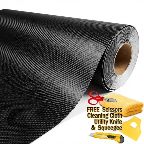 72" x 60" Black Carbon Fiber Vinyl Wrap 3D Bubble Free Air Release 6ft x 5ft