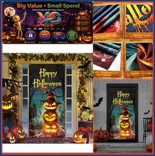Halloween Door Cover 71x35 Inch Vinyl Pumpkin Witch Hat Porch Decor Party