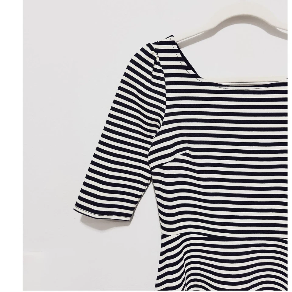 Pixley - Women's Black & White Striped, Half Sleeve, Fit and Flare Dress, size S - Image 3 of 4