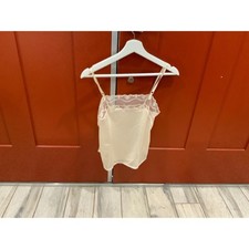 Vintage Cream Lace Trim Camisole Top Ivory Satin Lingerie Sleepwear Adjustable