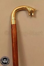 Wolf Head Handle Wooden Walking Stick Designer Antique Brass Victorian Cane Gift