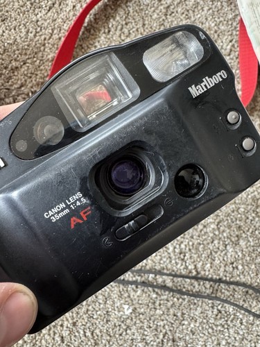 Vintage Marlboro Cannon Sure Shot Owl AF-7 Prima 35mm Camera & Carry Case Works - Picture 6 of 6