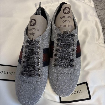 Gucci Glitter Silver Sneakers Men US Excellent Used No Box