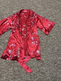 Victoria&rsquo;s Secret Angels Lingerie Satin Kimono Sexy Robe Red Floral Womens Small